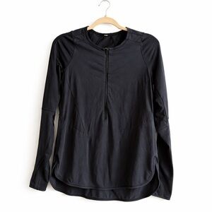 Lululemon Black Half Zip Running Top Thumbholes Reflective Logo Size 6 (Est)